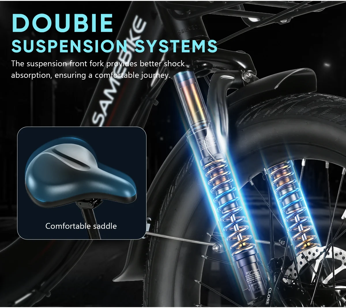 Odpružená přední vidlice a sedlo SAMEBIKE CY20 Pro-FT