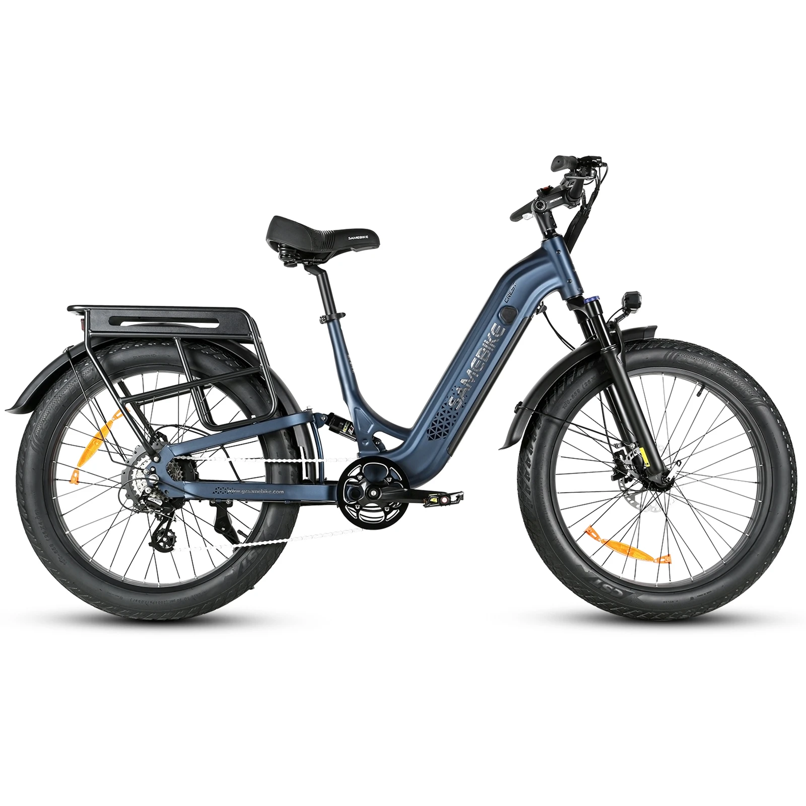 SAMEBIKE CREST v ocelově modré barvě – boční pohled