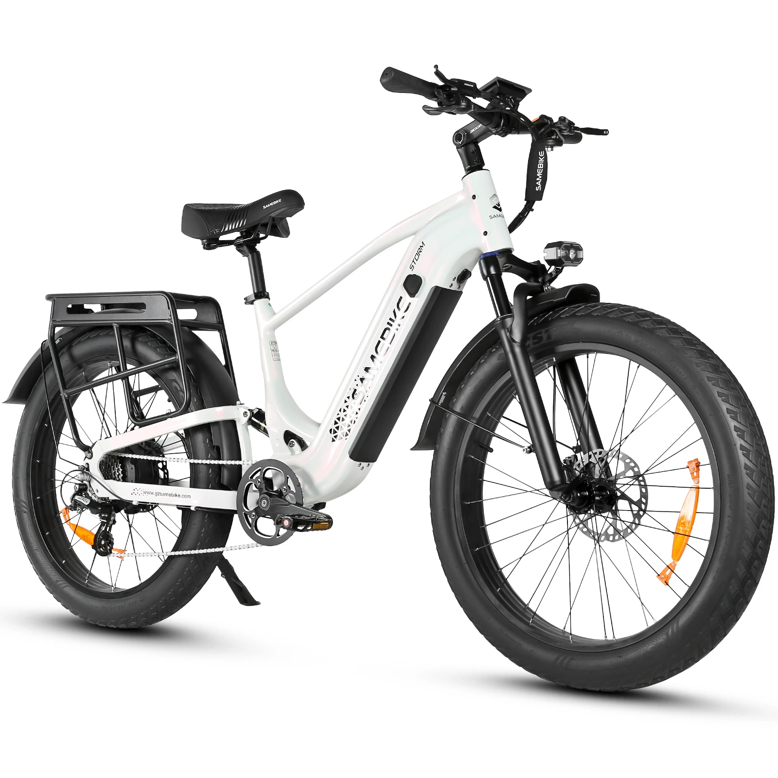 Bílá SAMEBIKE STORM – tříčtvrteční pohled zprava